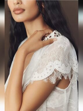 ANTHROPOLOGIE Romantic Lace Popover Peasant Top In Vanilla S NWOT RARE